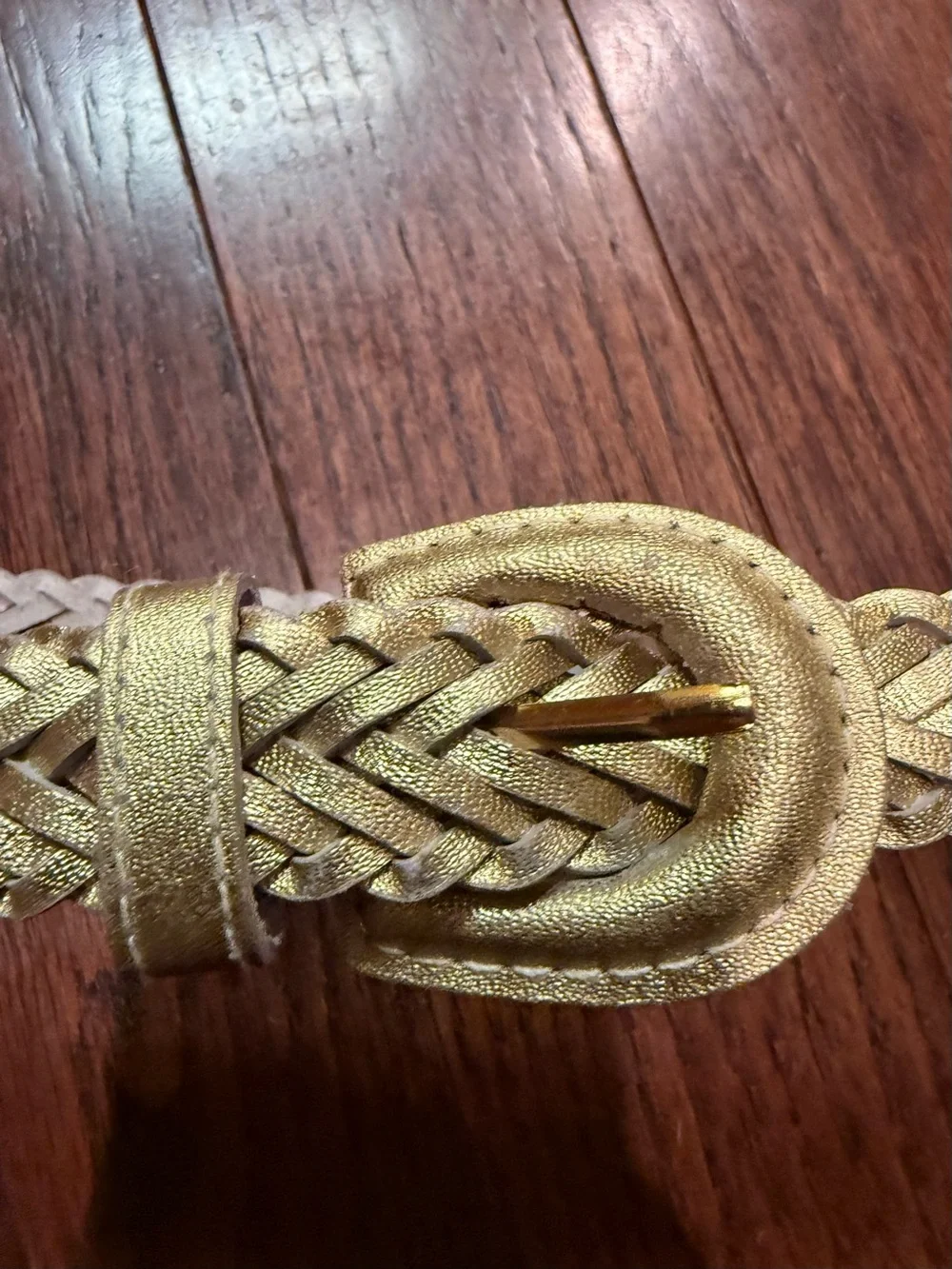 Vintage Woven Metallic Gold Women's Belt genuine leather medium
